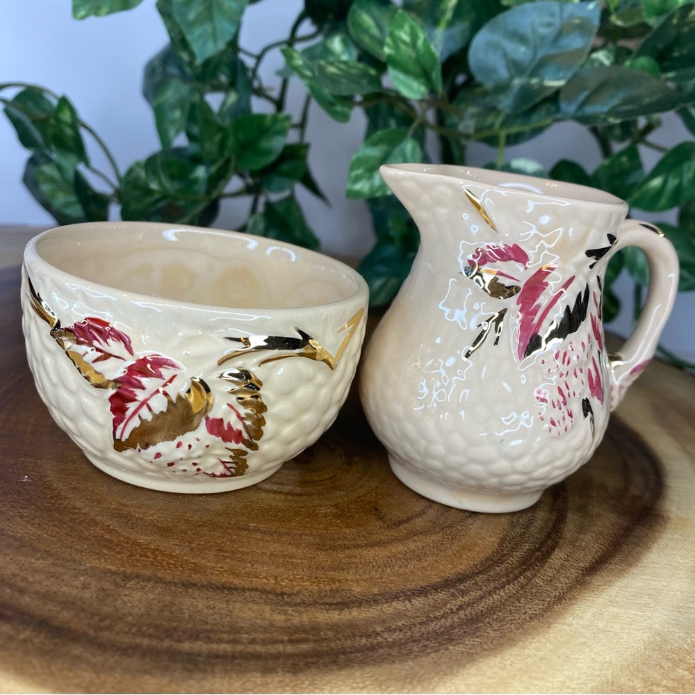 English Fine China Wade Bramble Gold Blush Creamer Milk Sugar Dish Handpainted